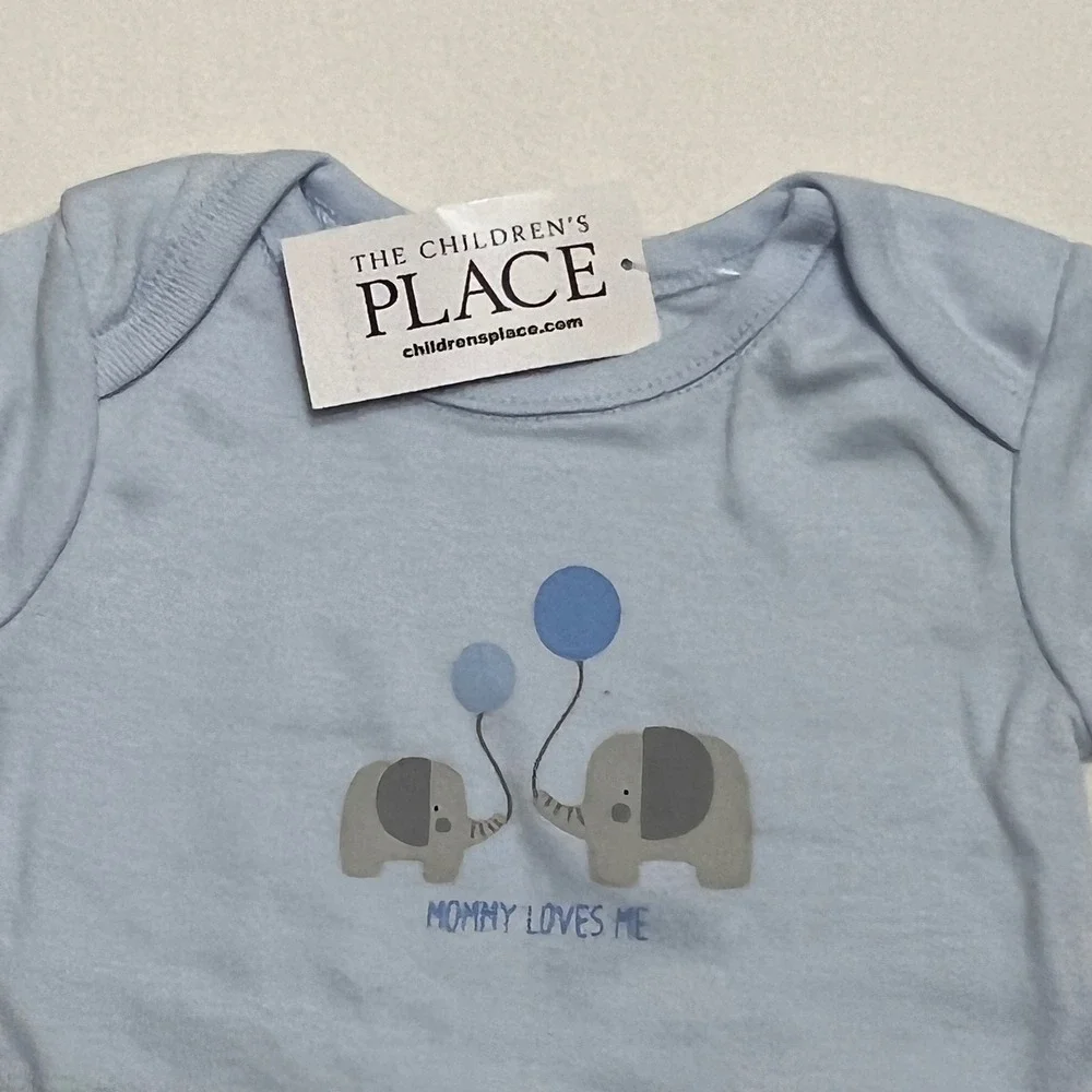 Children's Place 0-3M Baby Blue Elephant 4pc Outfit Set Hat Pants Bodysuit India